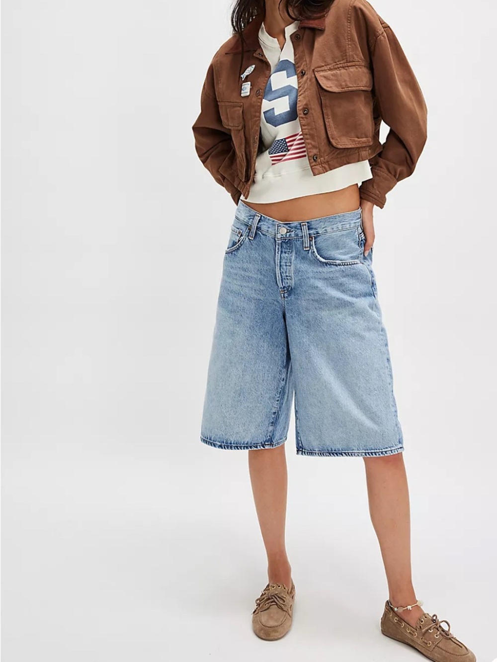 Agolde Baggy V Short Size 27 Denim Prevail Button Fly